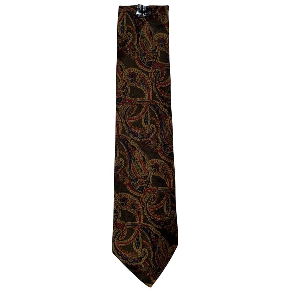 Villa Bugatti 100% Silk Paisley Tie Brown & Gold
